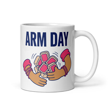 Arm Day funny mahjong mug — 11 oz, handle on the right