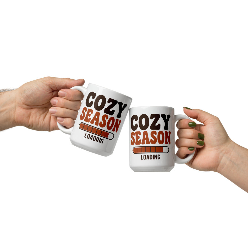 Cozy Season Loading retro 70s fall coffee mug — 15 oz, front