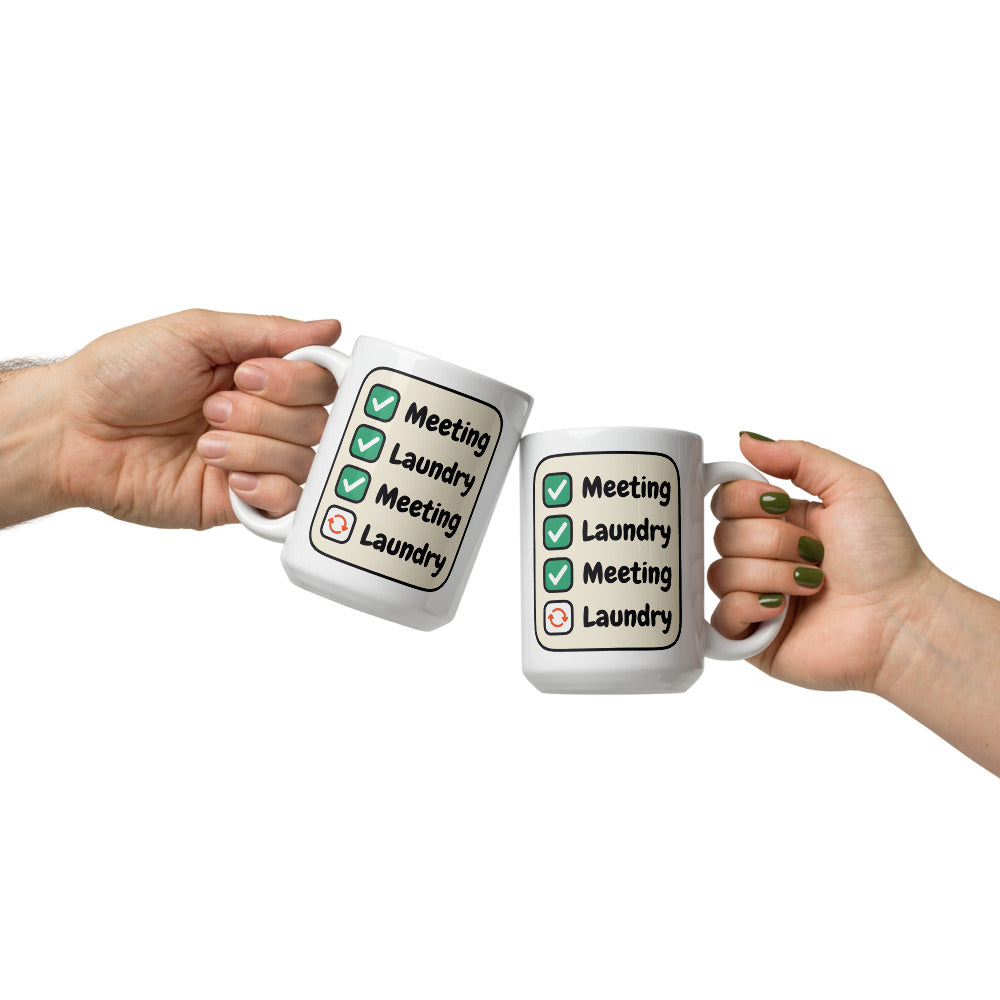 Meeting Laundry funny office coffee mug — 15 oz, front