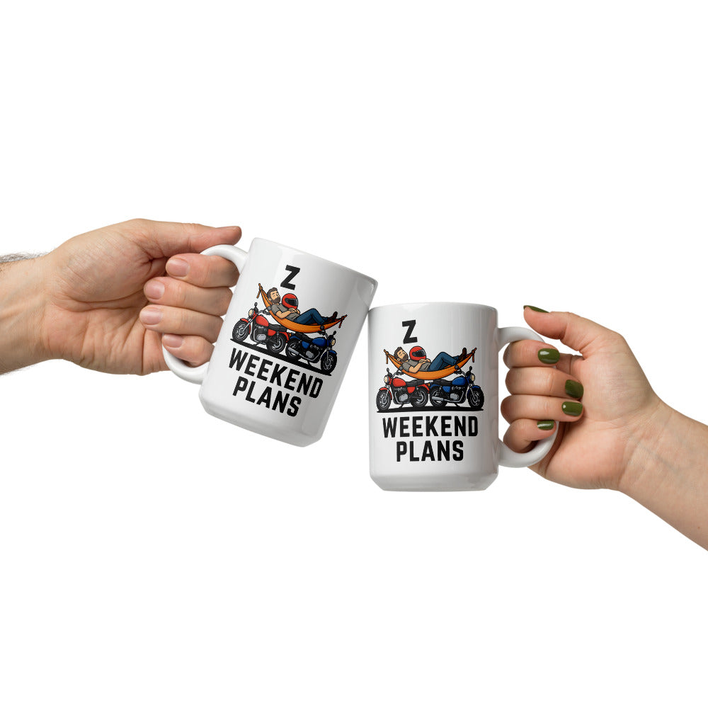 Weekend Plans funny motorcycle dad coffee mug — 15 oz, front