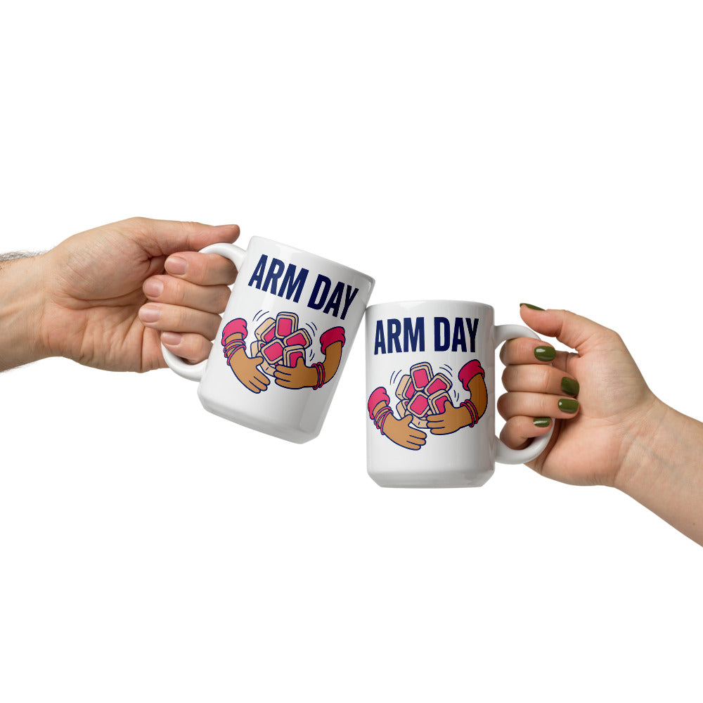 Arm Day funny mahjong mug — 15 oz, front