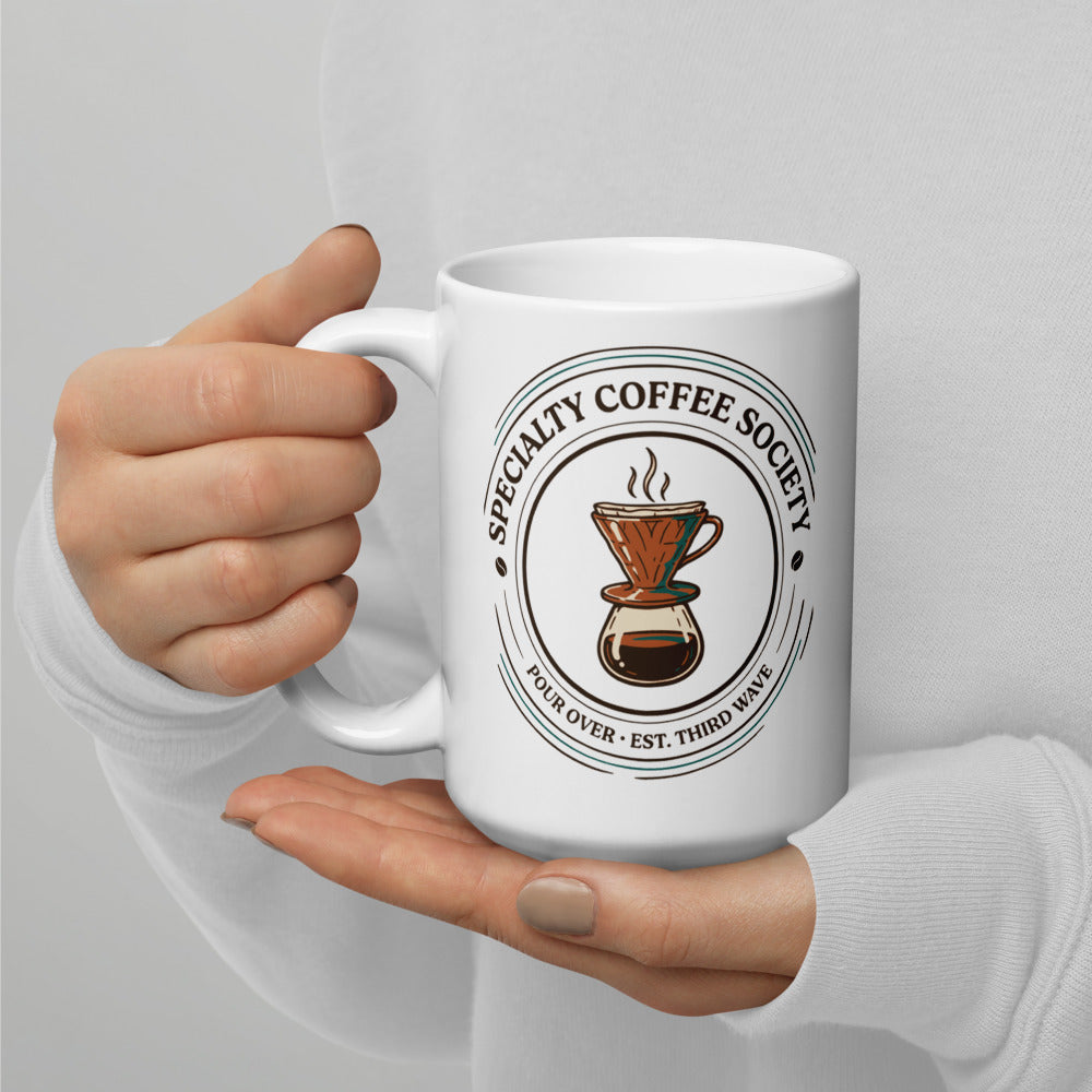 Specialty Coffee Society specialty coffee ceramic mug — 15 oz, handle on the left