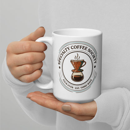 Specialty Coffee Society specialty coffee ceramic mug — 15 oz, handle on the left