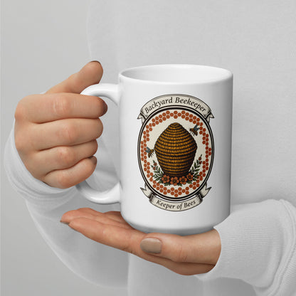 Backyard Beekeeper Keeper of Bees vintage apiary crest ceramic mug — 15 oz
