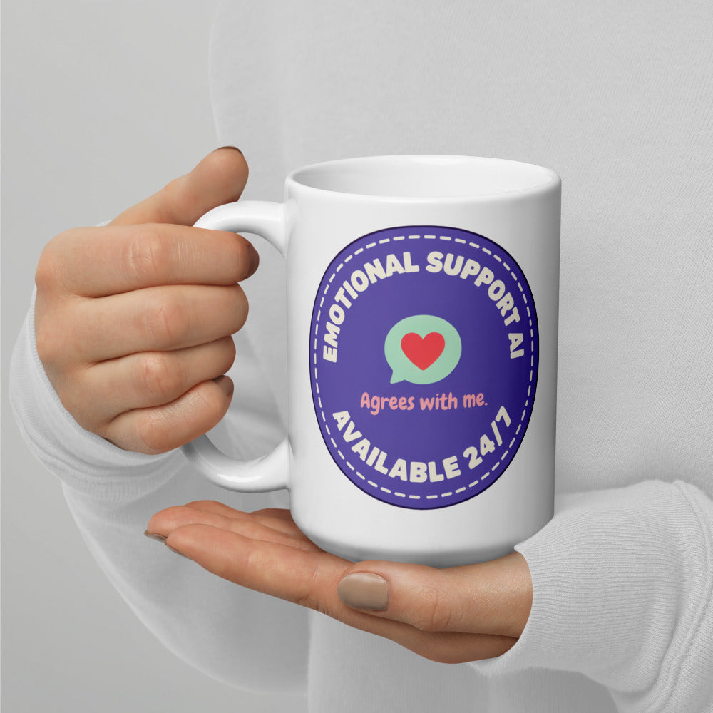 Emotional Support AI ceramic mug — 15 oz, handle on the left