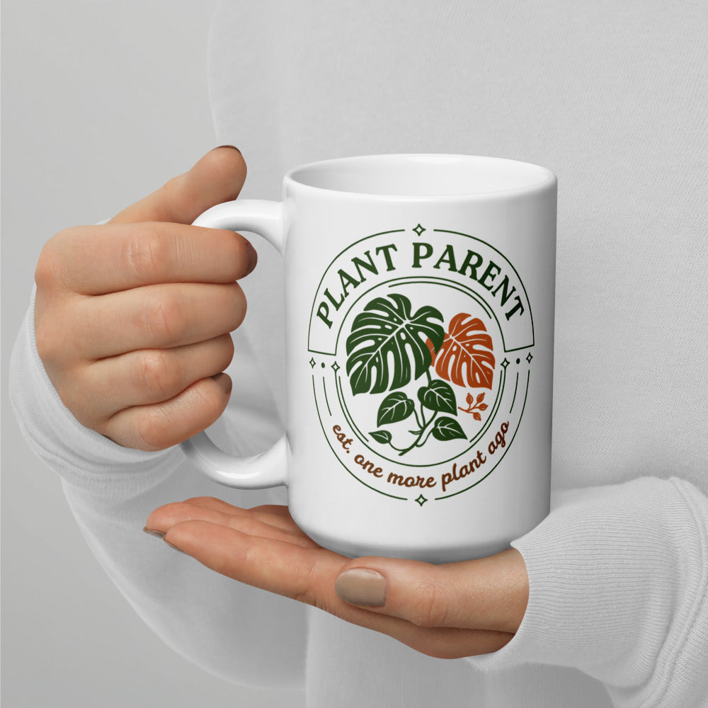 Plant Parent Badge print — 15 oz, handle on the left