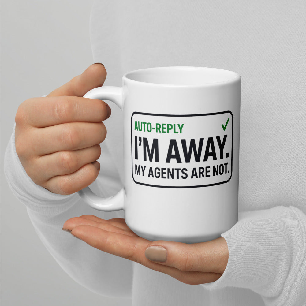 Auto-Reply agentic AI engineer mug — 15 oz, handle on the left