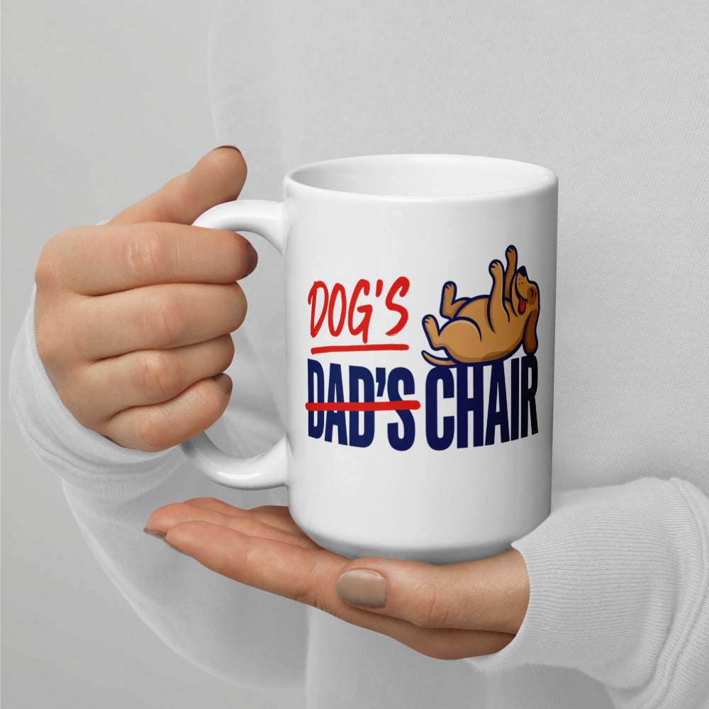 Dog's Chair funny dog dad mug — 15 oz, handle on the left