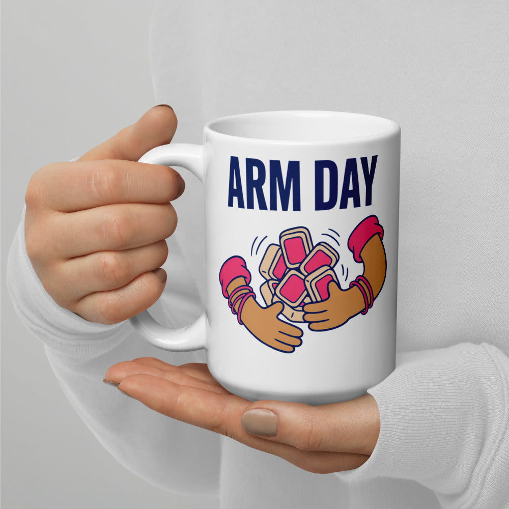 Arm Day funny mahjong mug — 15 oz, handle on the left