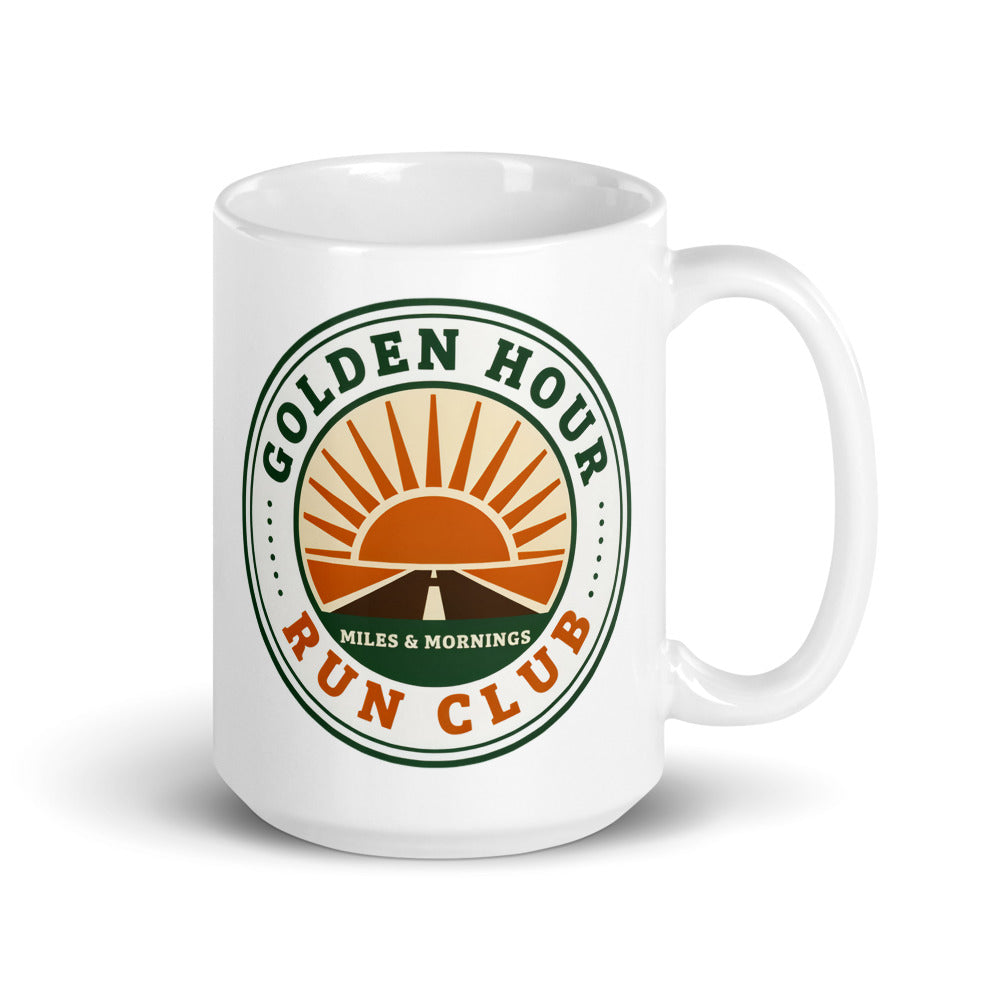 Golden Hour Run Club print — 15 oz, handle on the right
