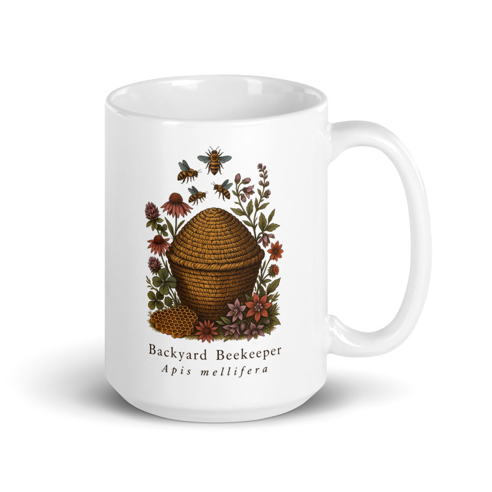 Backyard Beekeeper Field Plate print — 15 oz, handle on the right
