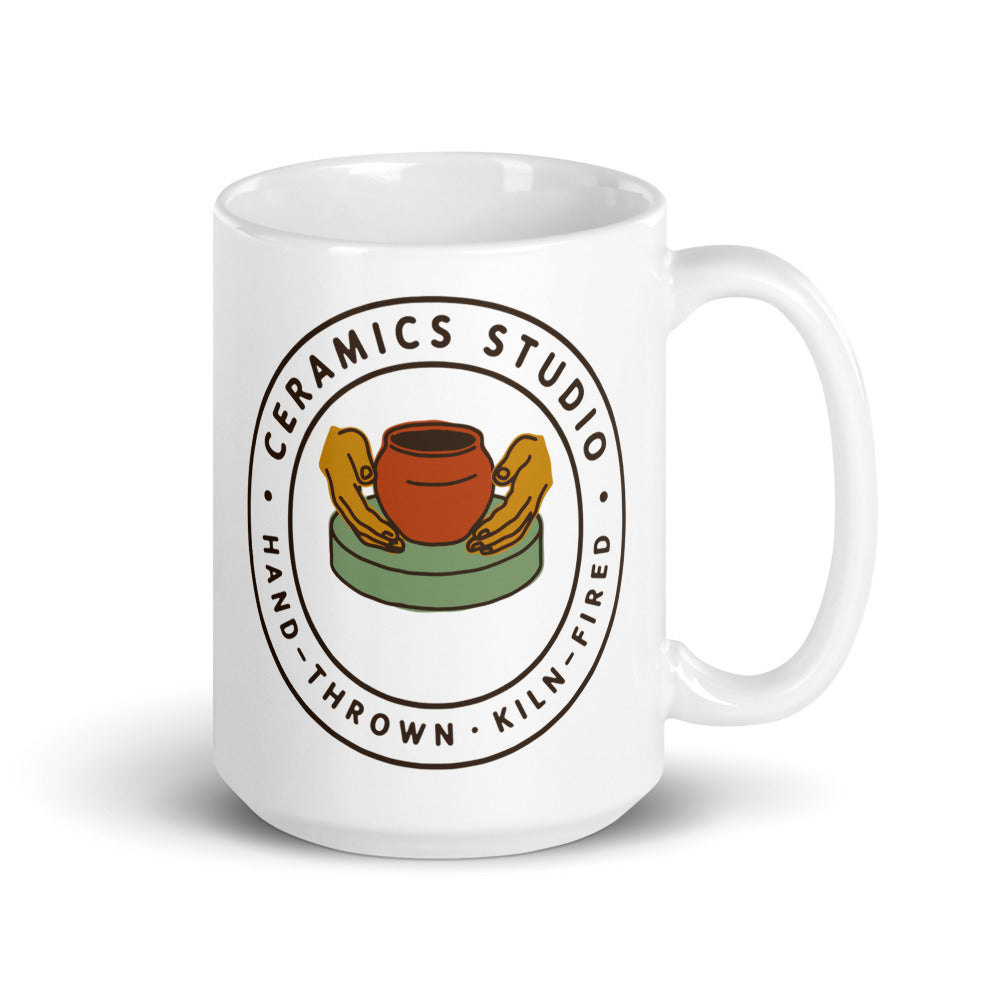 Ceramics Studio Badge print — 15 oz, handle on the right