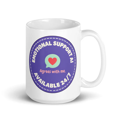 Emotional Support AI ceramic mug — 15 oz, handle on the right