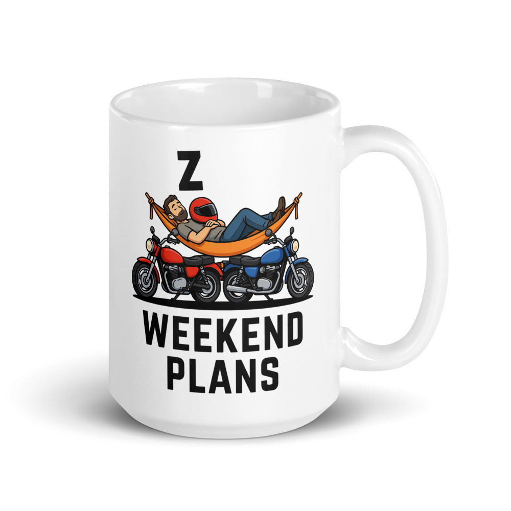 Weekend Plans funny motorcycle dad coffee mug — 15 oz, handle on the right