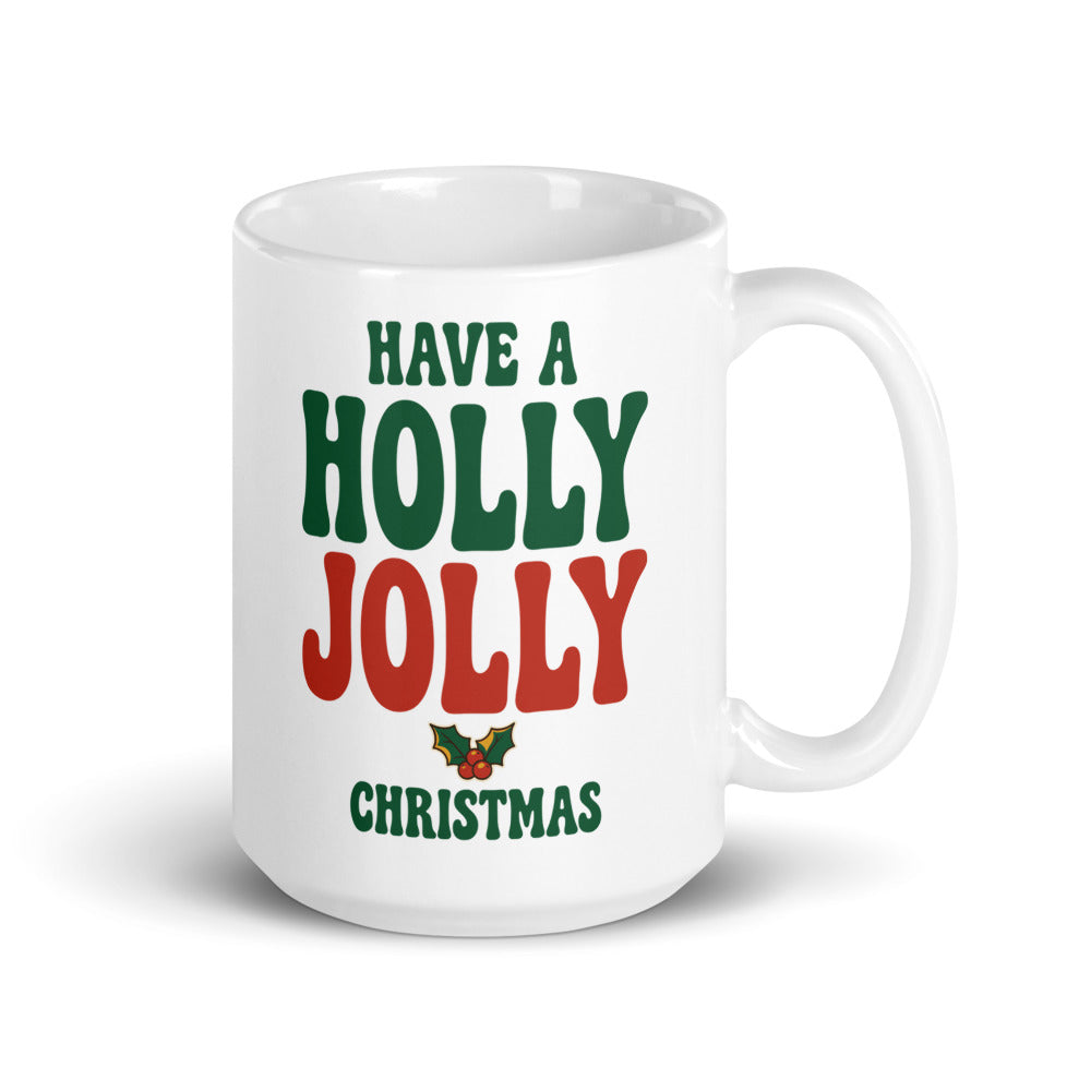 Holly Jolly print — 15 oz, handle on the right