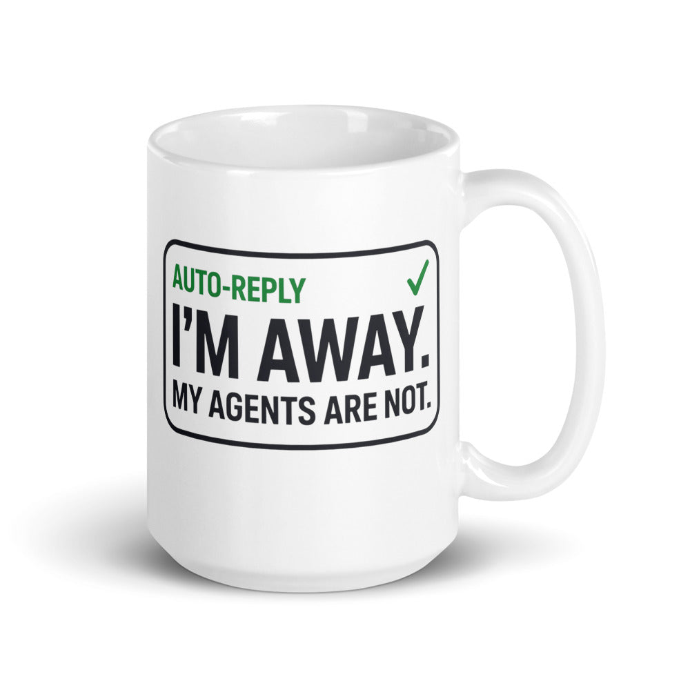 Auto-Reply agentic AI engineer mug — 15 oz, handle on the right