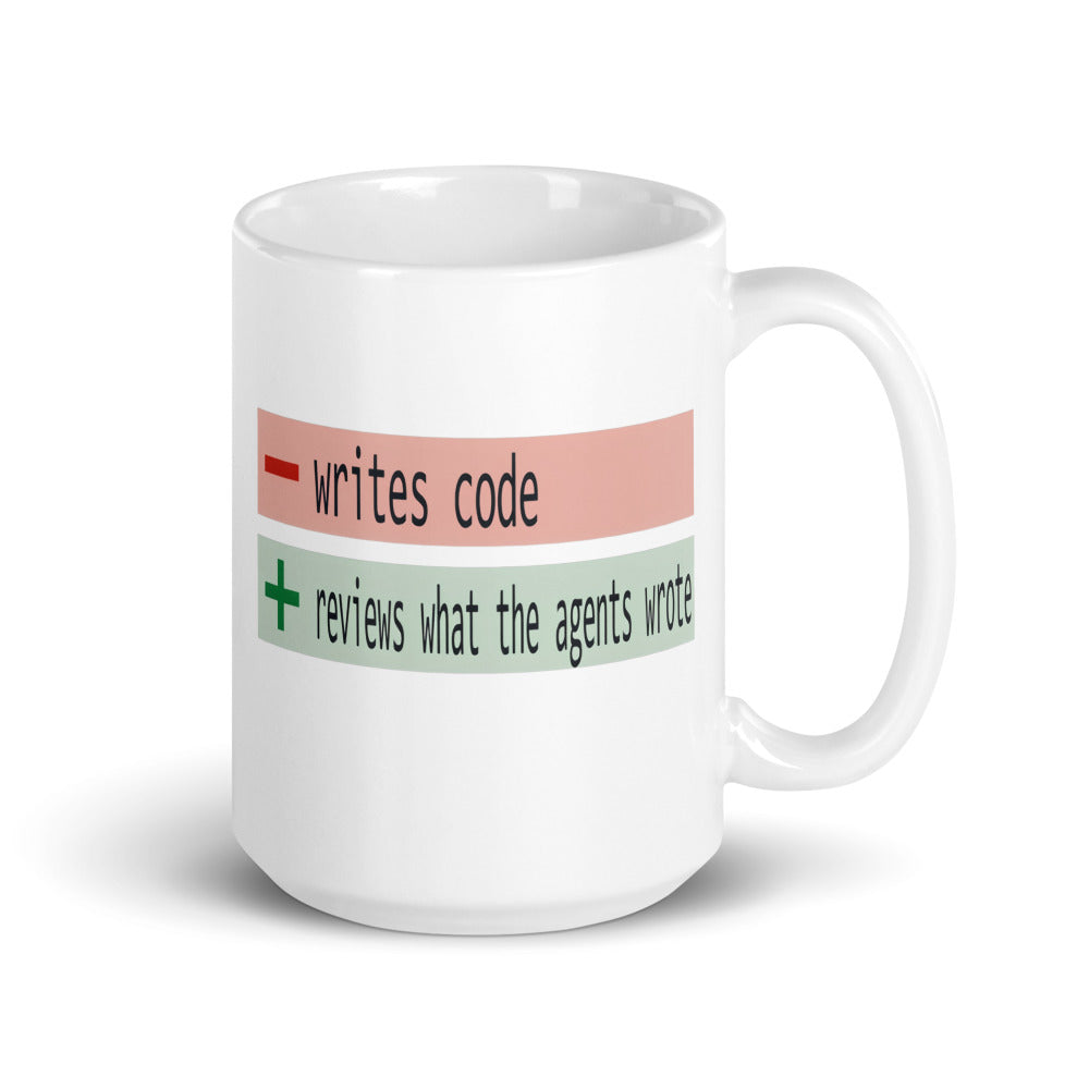 The Diff agentic AI engineer mug — 15 oz, handle on the right