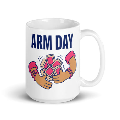 Arm Day funny mahjong mug — 15 oz, handle on the right