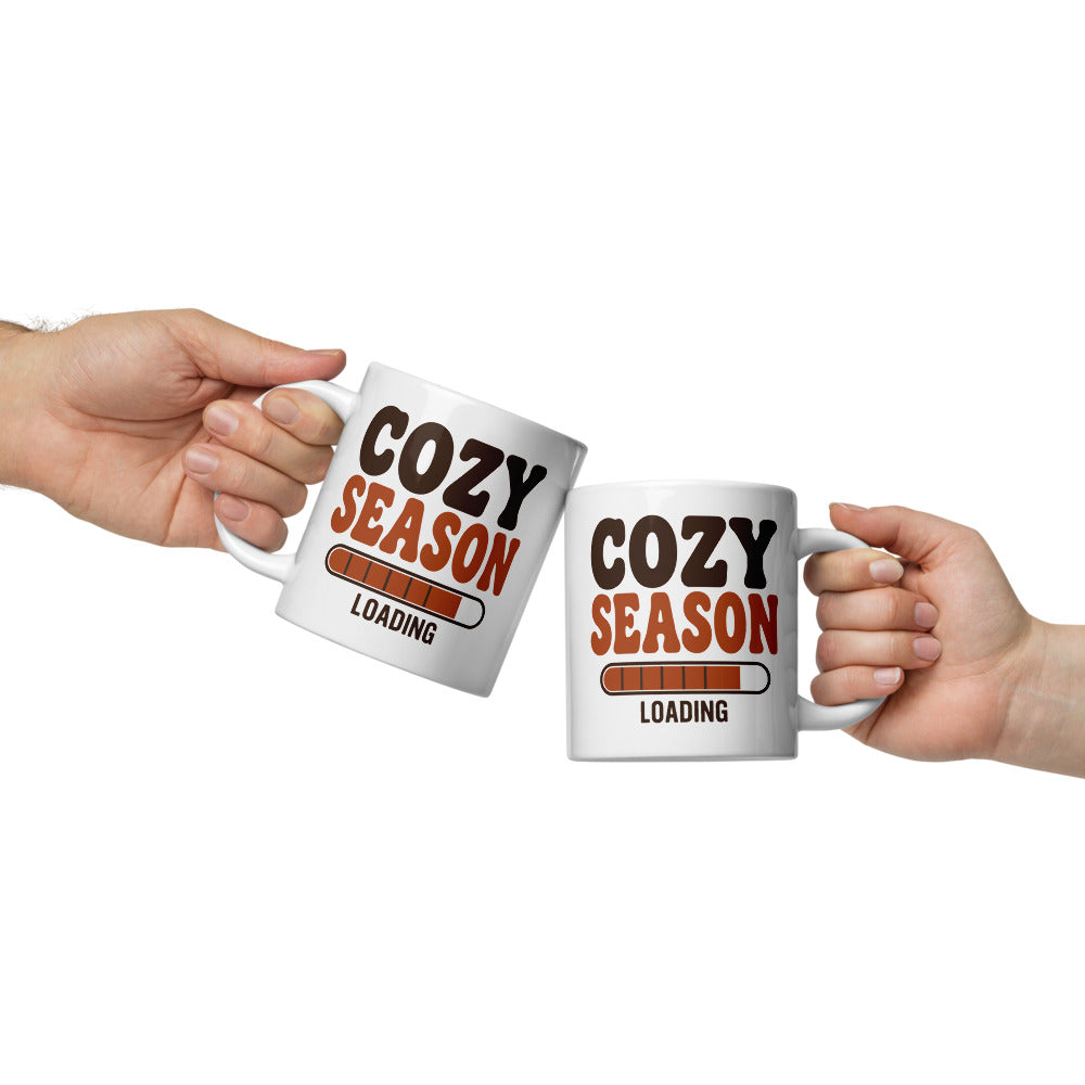 Cozy Season Loading retro 70s fall coffee mug — 20 oz, front