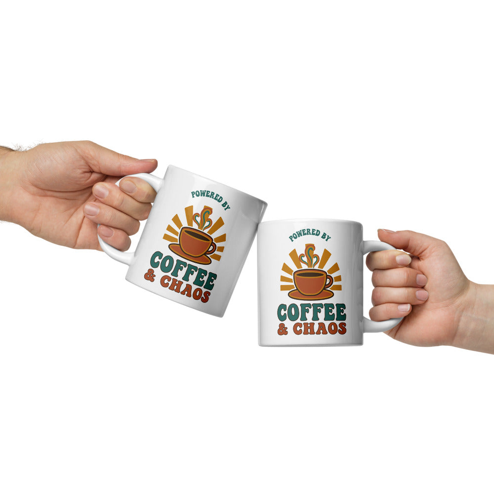 Powered By Coffee & Chaos print — 20 oz, front