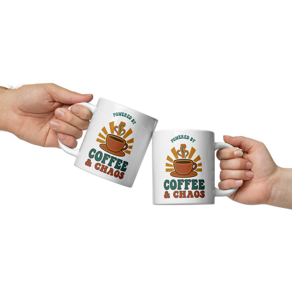 Powered By Coffee & Chaos print — 20 oz, front