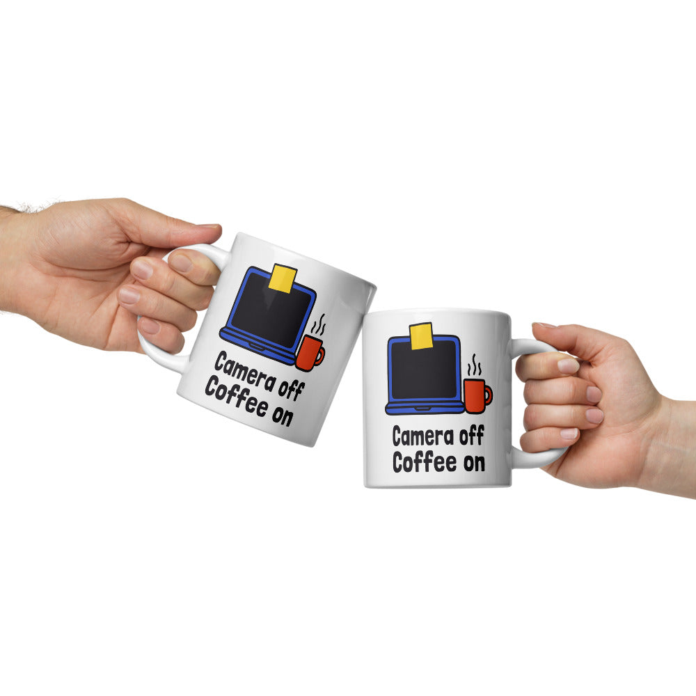 Camera Off Coffee On funny office coffee mug — 20 oz, front