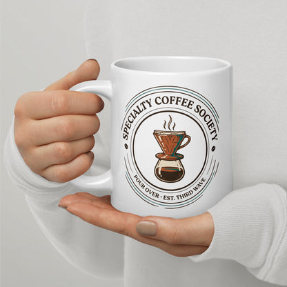 Specialty Coffee Society specialty coffee ceramic mug — 20 oz, handle on the left
