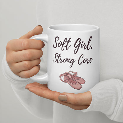 Soft Girl, Strong Core ballet-slipper pilates mug — 20 oz
