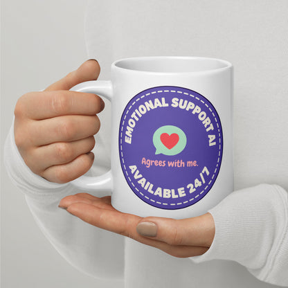 Emotional Support AI ceramic mug — 20 oz, handle on the left