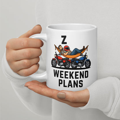 Weekend Plans funny motorcycle dad coffee mug — 20 oz, handle on the left