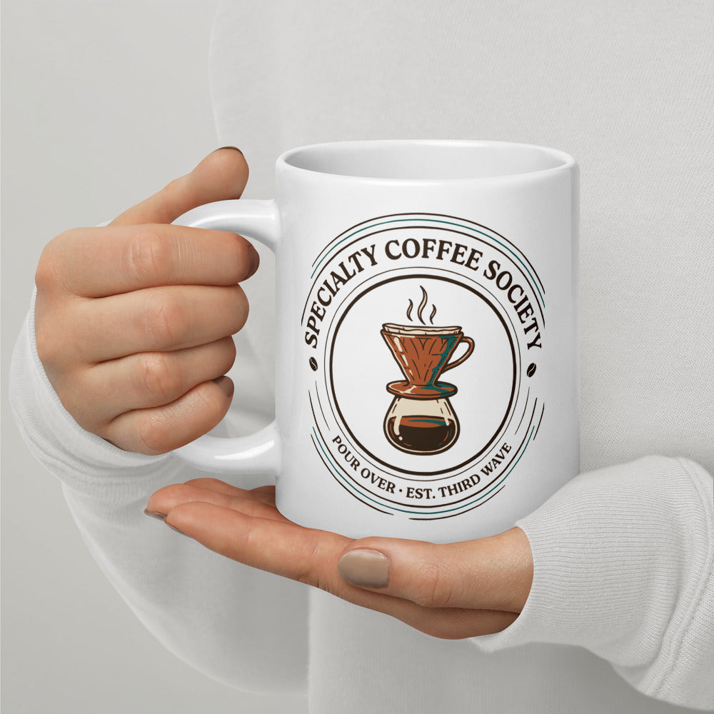 Specialty Coffee Society specialty coffee ceramic mug — 20 oz, handle on the left