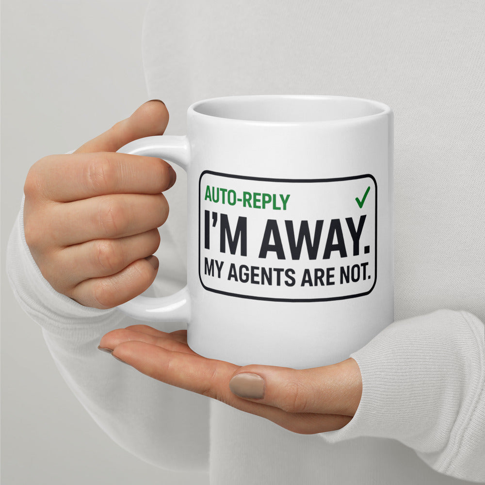 Auto-Reply agentic AI engineer mug — 20 oz, handle on the left