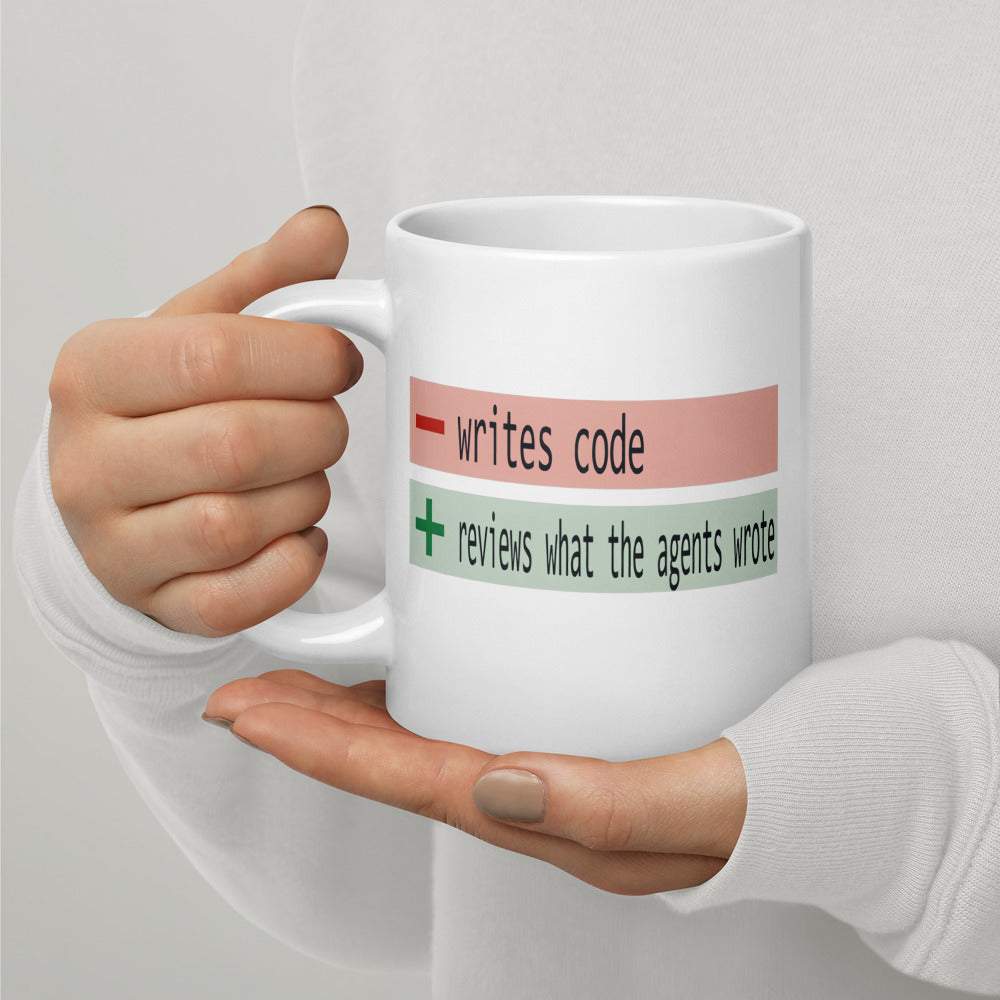 The Diff agentic AI engineer mug — 20 oz, handle on the left