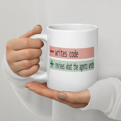 The Diff agentic AI engineer mug — 20 oz, handle on the left