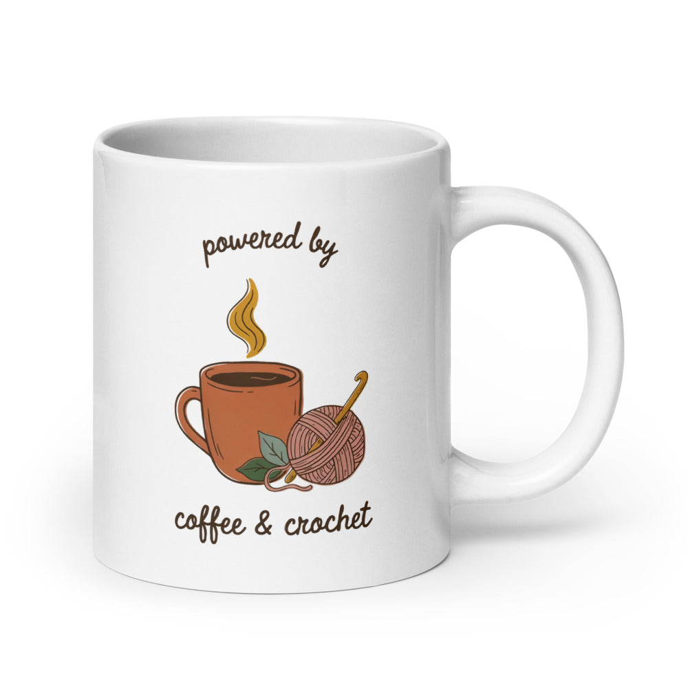 Powered by Coffee & Crochet print — 20 oz, handle on the right