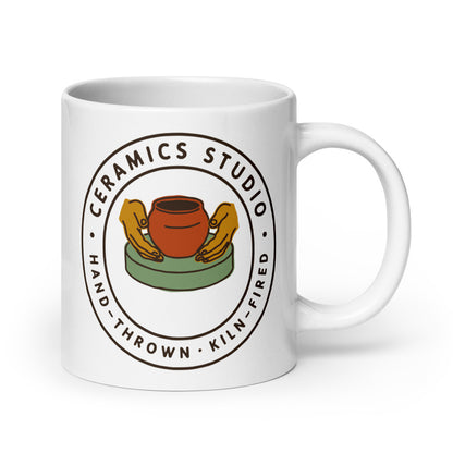 Ceramics Studio Badge print — 20 oz, handle on the right