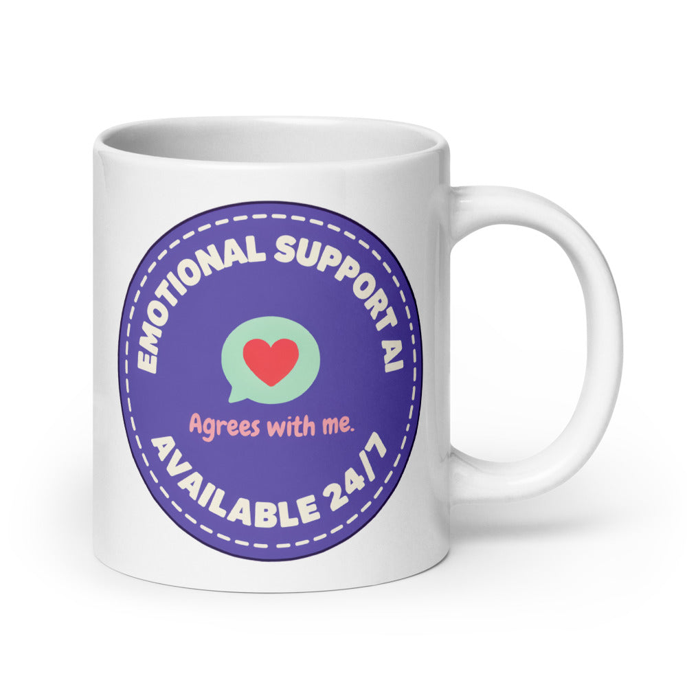 Emotional Support AI ceramic mug — 20 oz, handle on the right