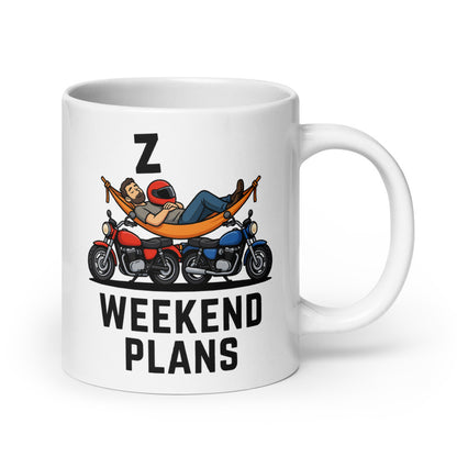 Weekend Plans funny motorcycle dad coffee mug — 20 oz, handle on the right