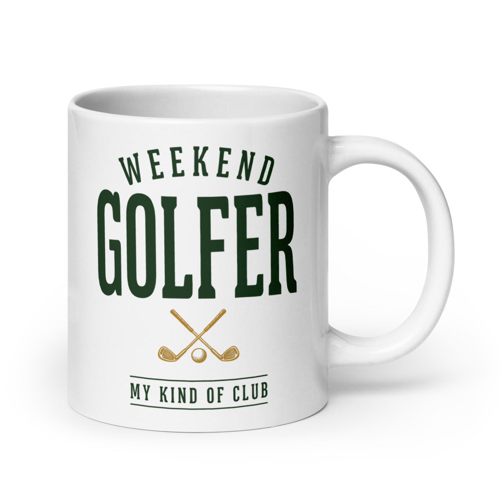 Weekend Golfer Wordmark print — 20 oz, handle on the right