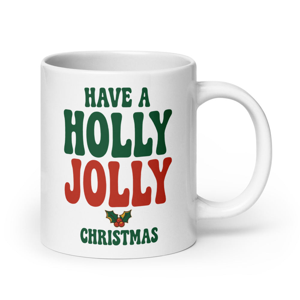 Holly Jolly print — 20 oz, handle on the right