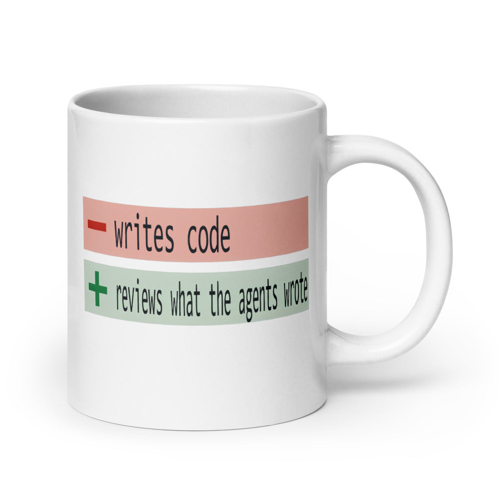 The Diff agentic AI engineer mug — 20 oz, handle on the right