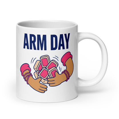 Arm Day funny mahjong mug — 20 oz, handle on the right