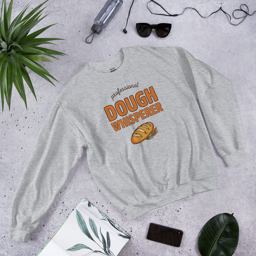 Professional Dough Whisperer funny baker crewneck sweatshirt — Sport Grey, front angled