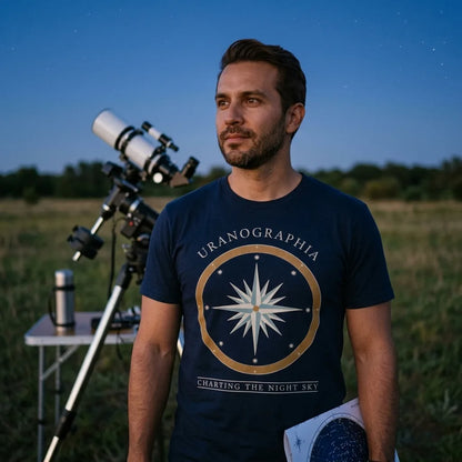 Uranographia vintage celestial chart astronomy tee — lifestyle