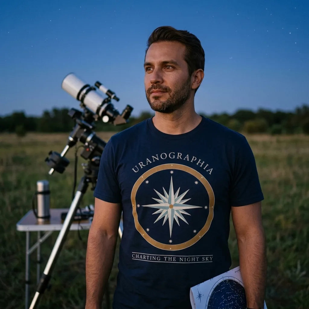 Uranographia vintage celestial chart astronomy tee — lifestyle