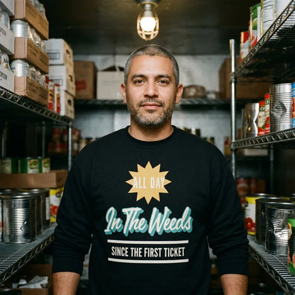 In The Weeds line cook retro diner service sign crewneck sweatshirt — lifestyle