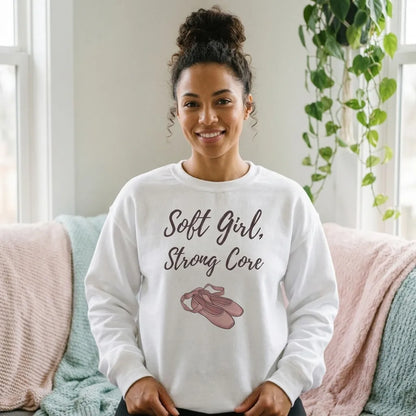 Soft Girl Strong Core ballet coquette pilates sweatshirt — lifestyle