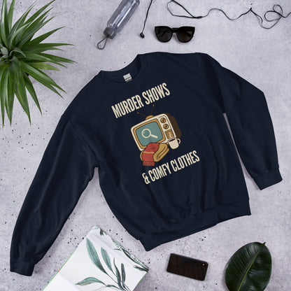 Murder Shows and Comfy Clothes cozy true crime crewneck sweatshirt — Navy, front-right
