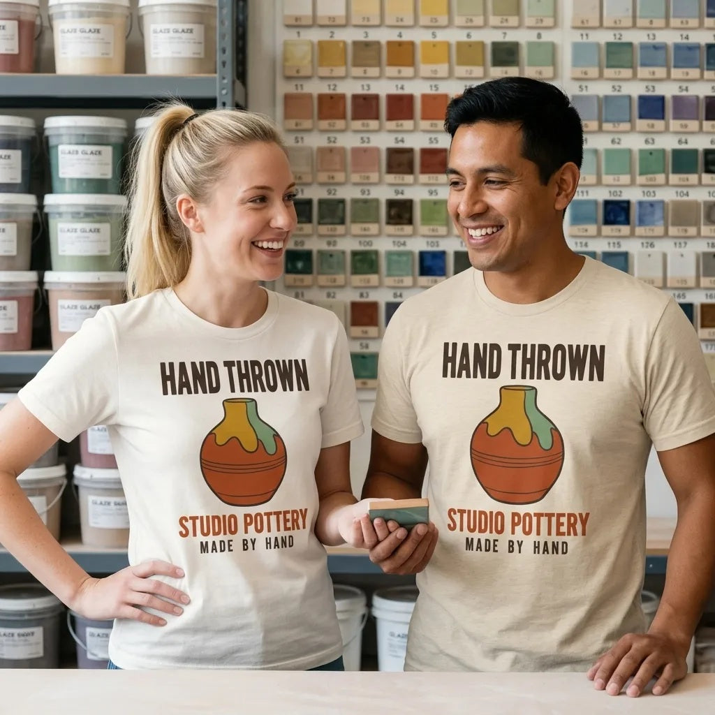 Hand Thrown Studio Pottery retro poster t-shirt — lifestyle