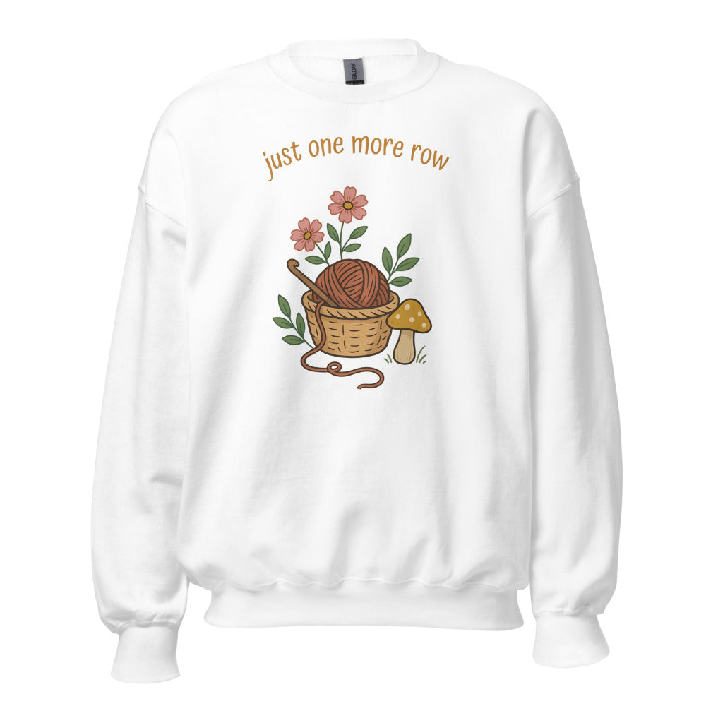 Just One More Row crochet cottagecore crewneck sweatshirt — White, front